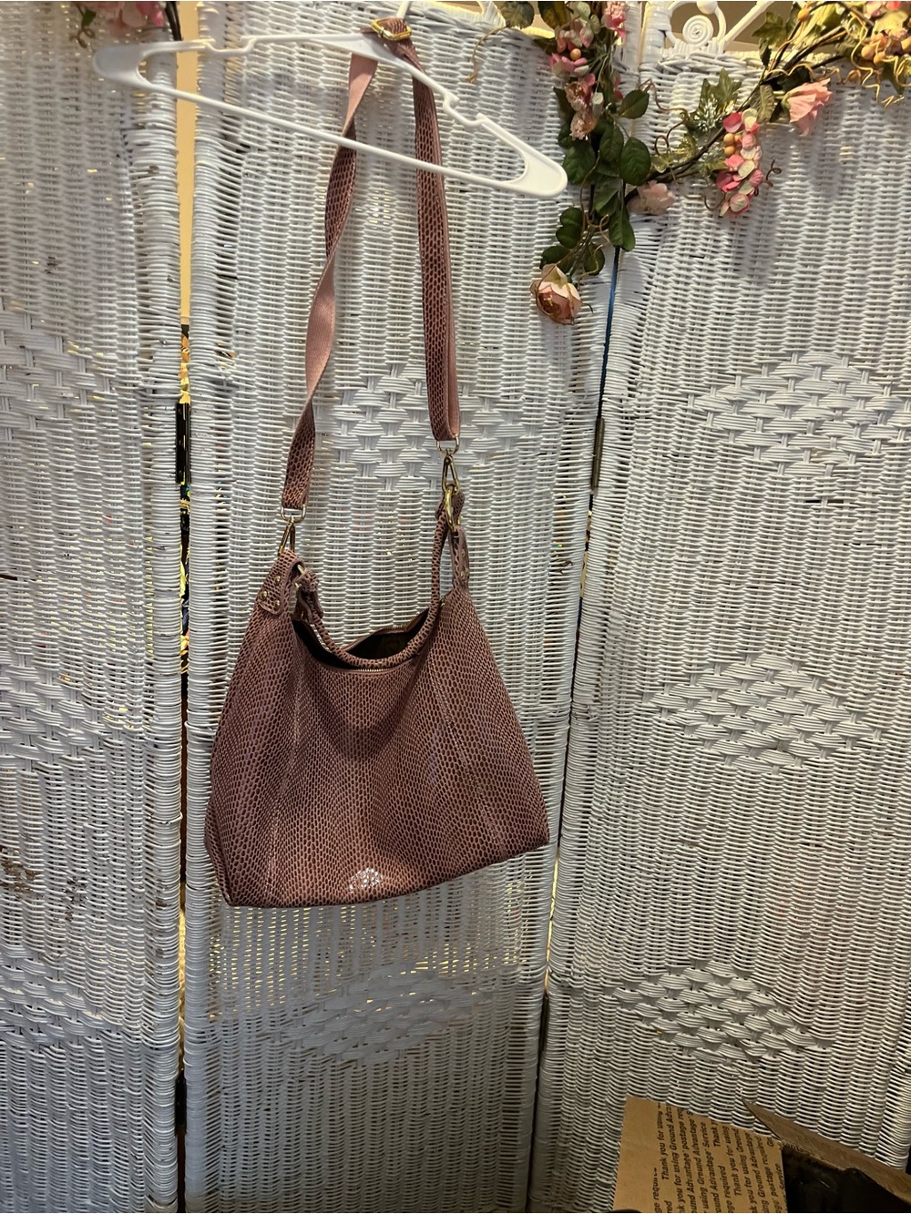 Textured Mauve Shoulder Bag with Adjustable Strap